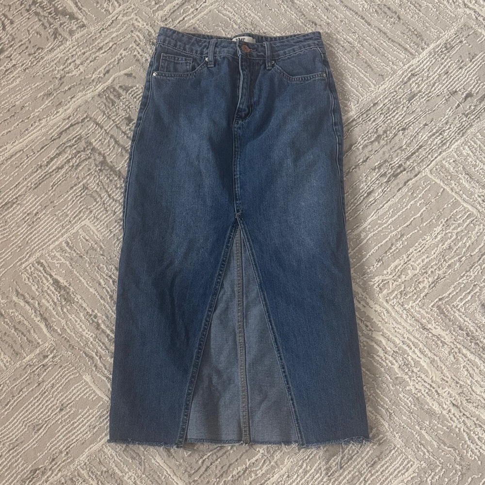YMI Indigo Denim Maxi Skirt with Front Slit